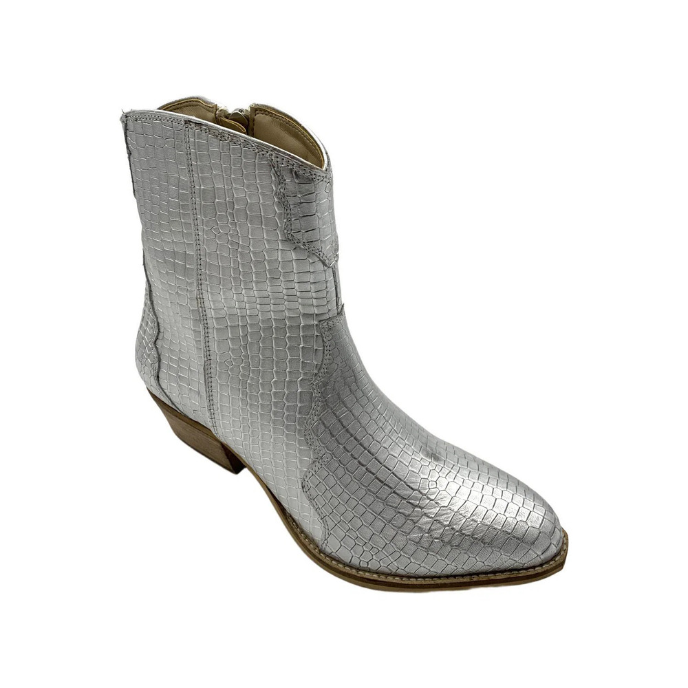 Masseys Women's Priscilla Western Block Ankle Boot Silver/Crocodile - Wide